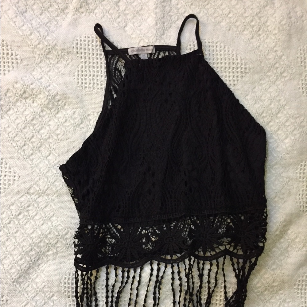 Charlotte Russe black crochet halter crop top